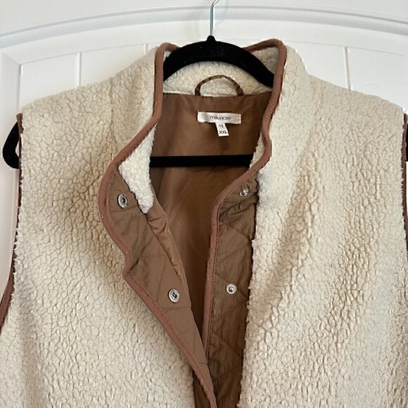 Faux fur warm fully lined women's vest XXL side pockets buttons beige brown - Picture 2 of 9
